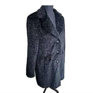 EAST 5TH Faux Fur Long Pea Coat Trench Jacket Black Size Large